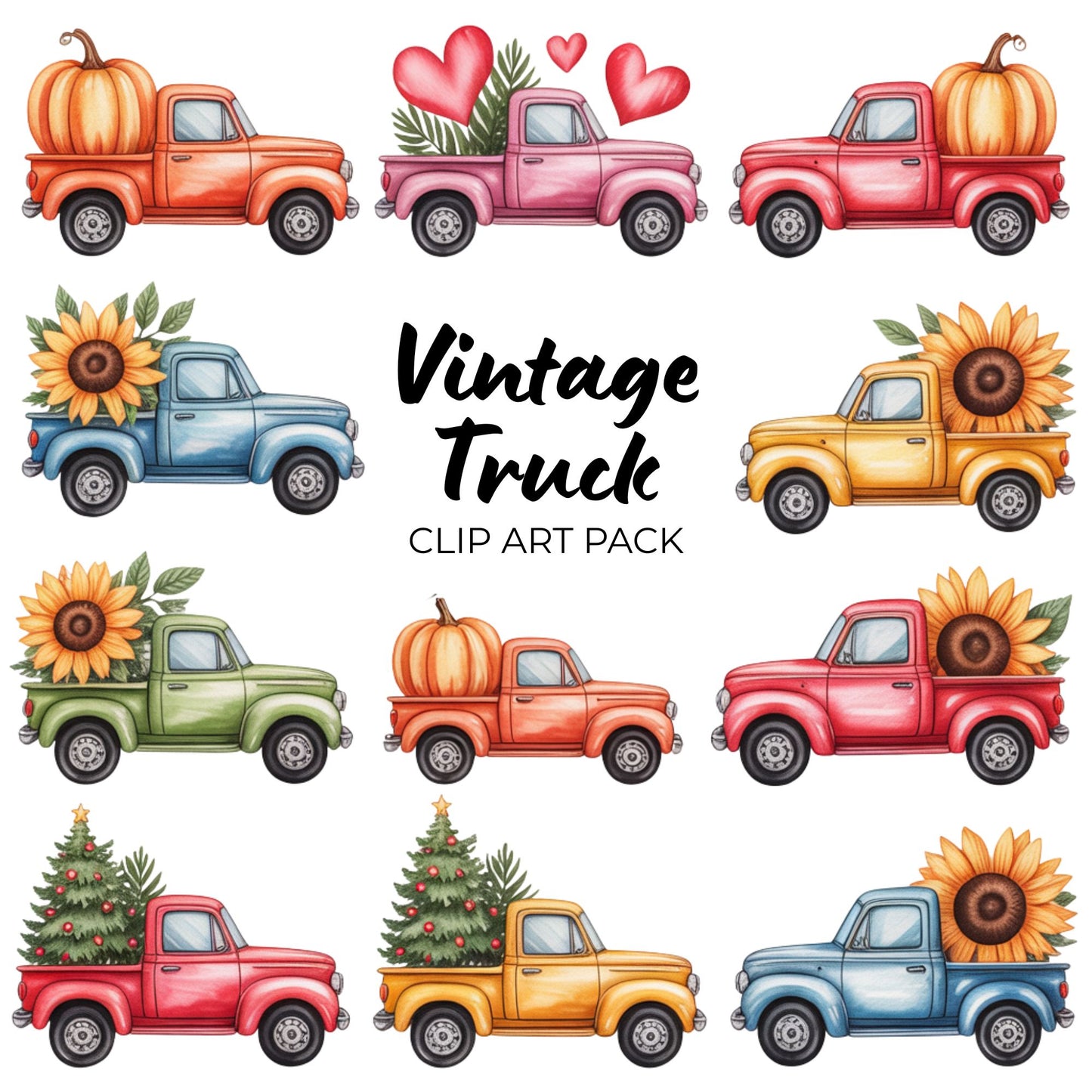 Vintage Truck Clipart Pack PLR