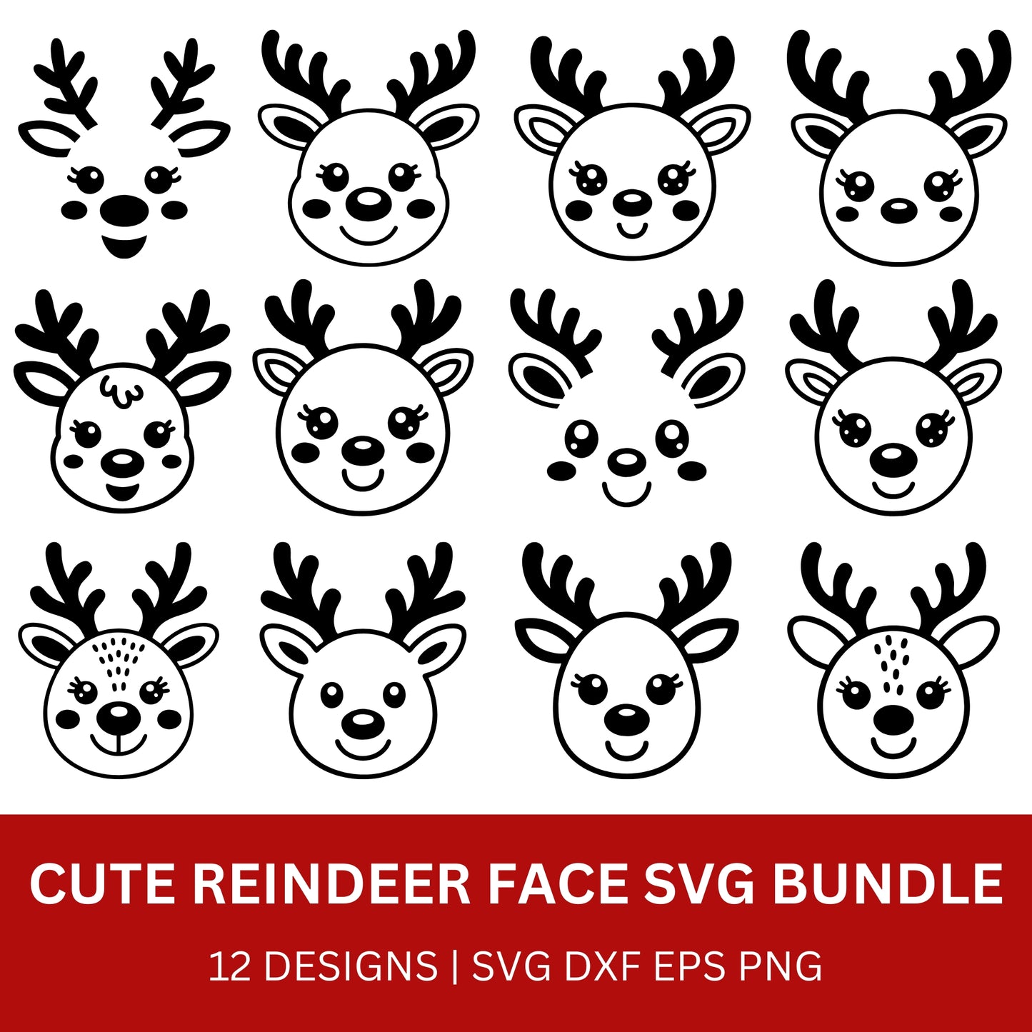 Cute Reindeer Face SVG Bundle with PLR