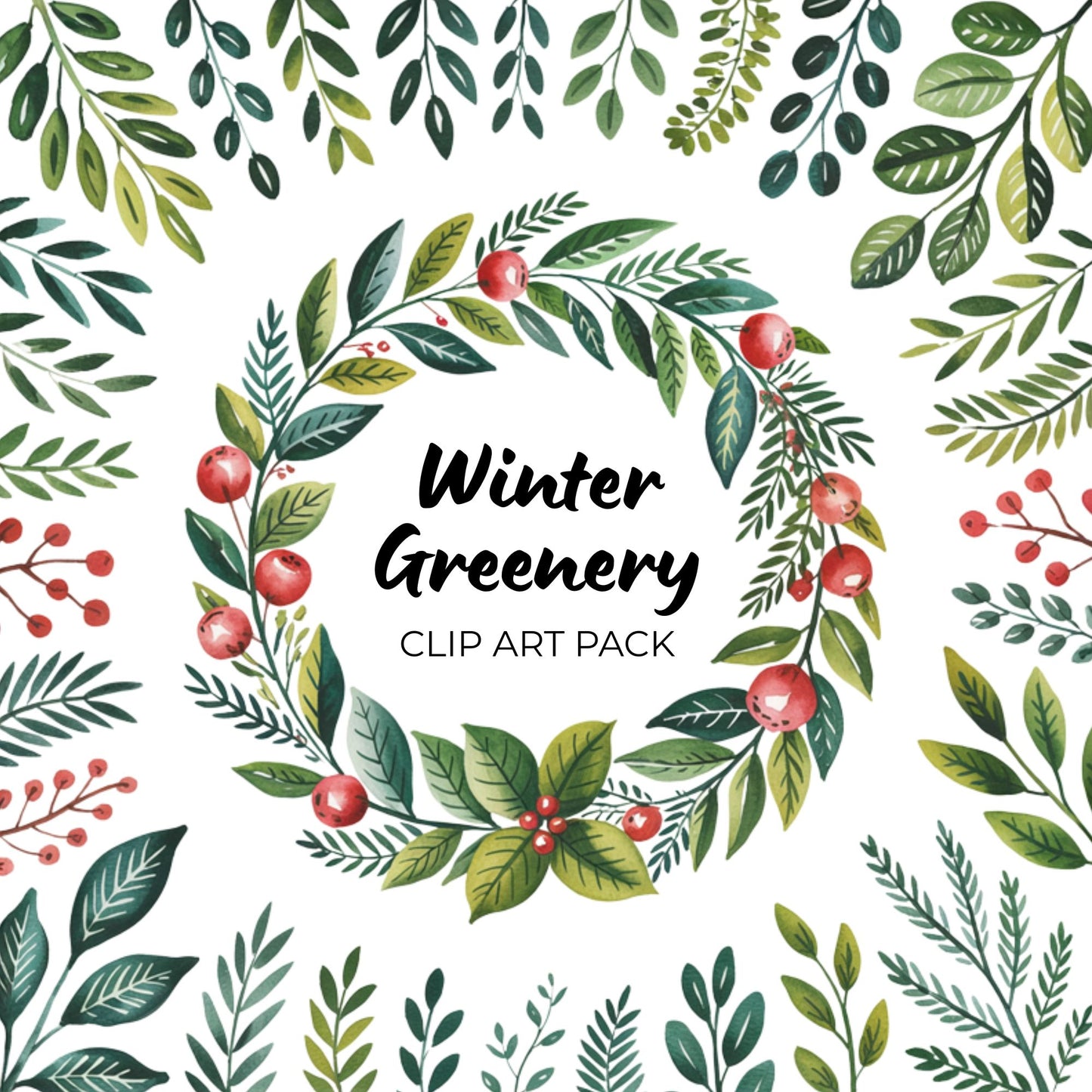 Winter Greenery Clipart Pack PLR