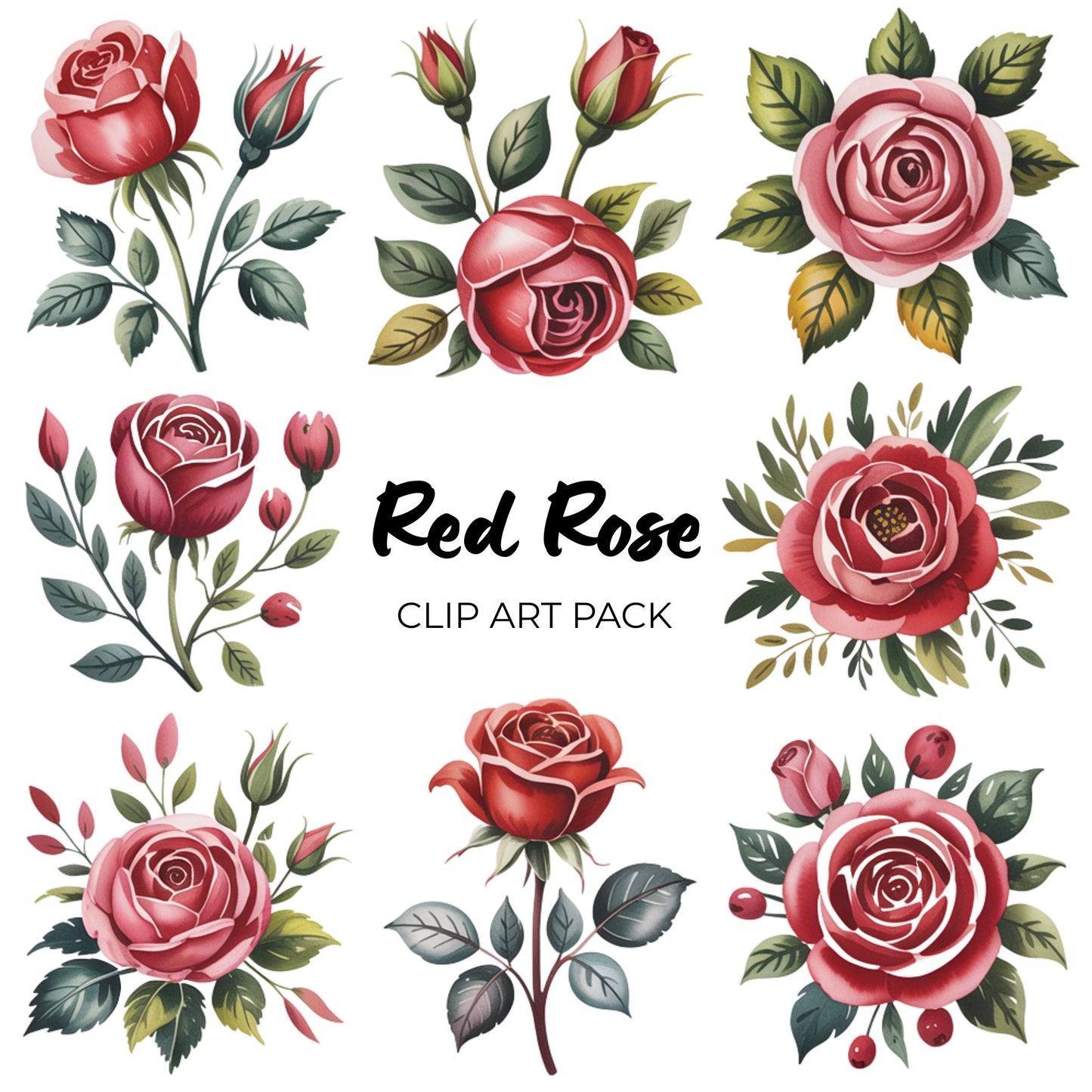 Red Rose Clipart Pack PLR