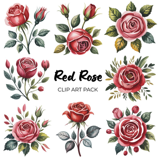 Red Rose Clipart Pack PLR
