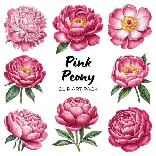 Pink Peony Clipart Pack PLR
