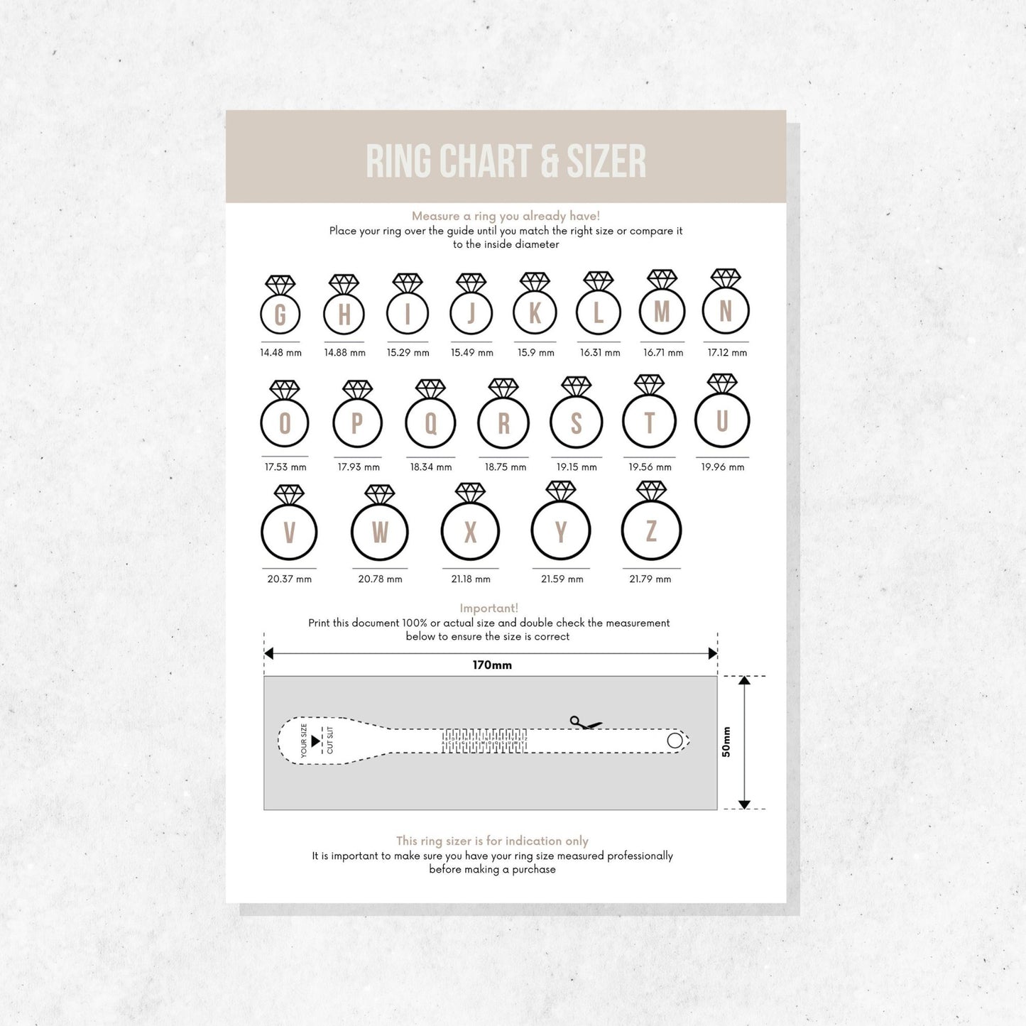 Ring Sizer Template PLR