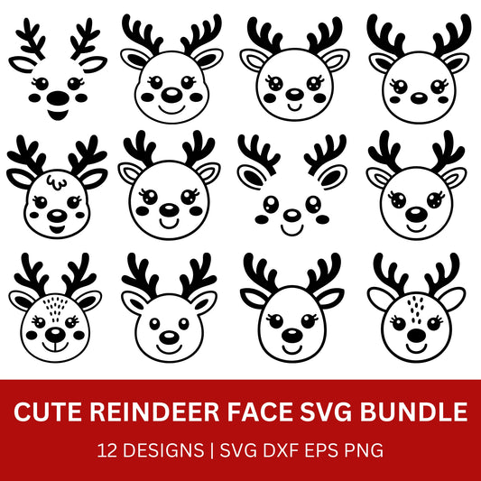 Cute Reindeer Face SVG Bundle with PLR