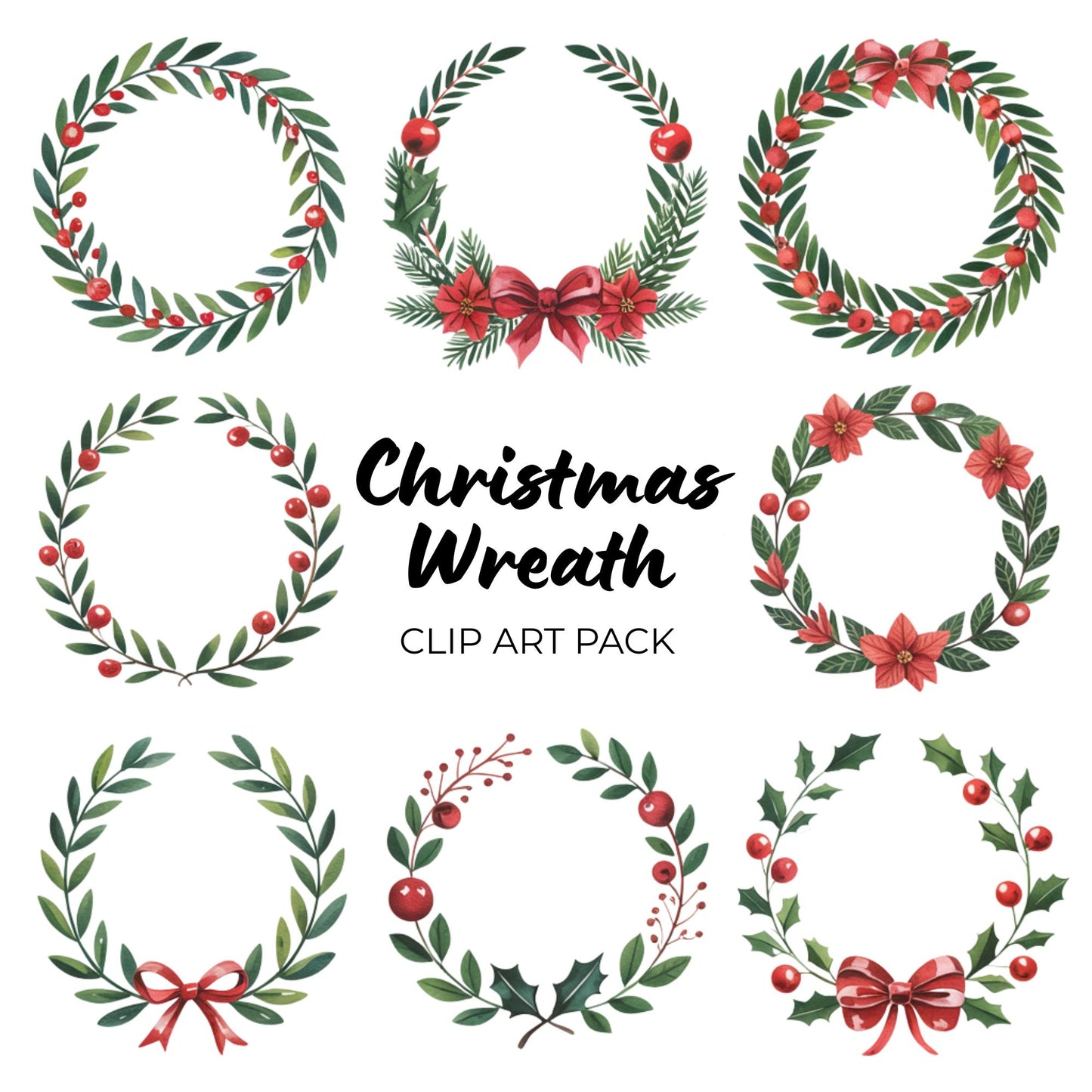 Christmas Wreath Clipart Pack PLR