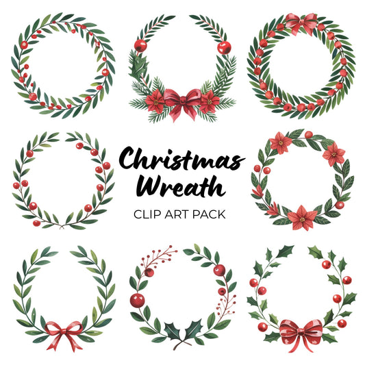 Christmas Wreath Clipart Pack PLR