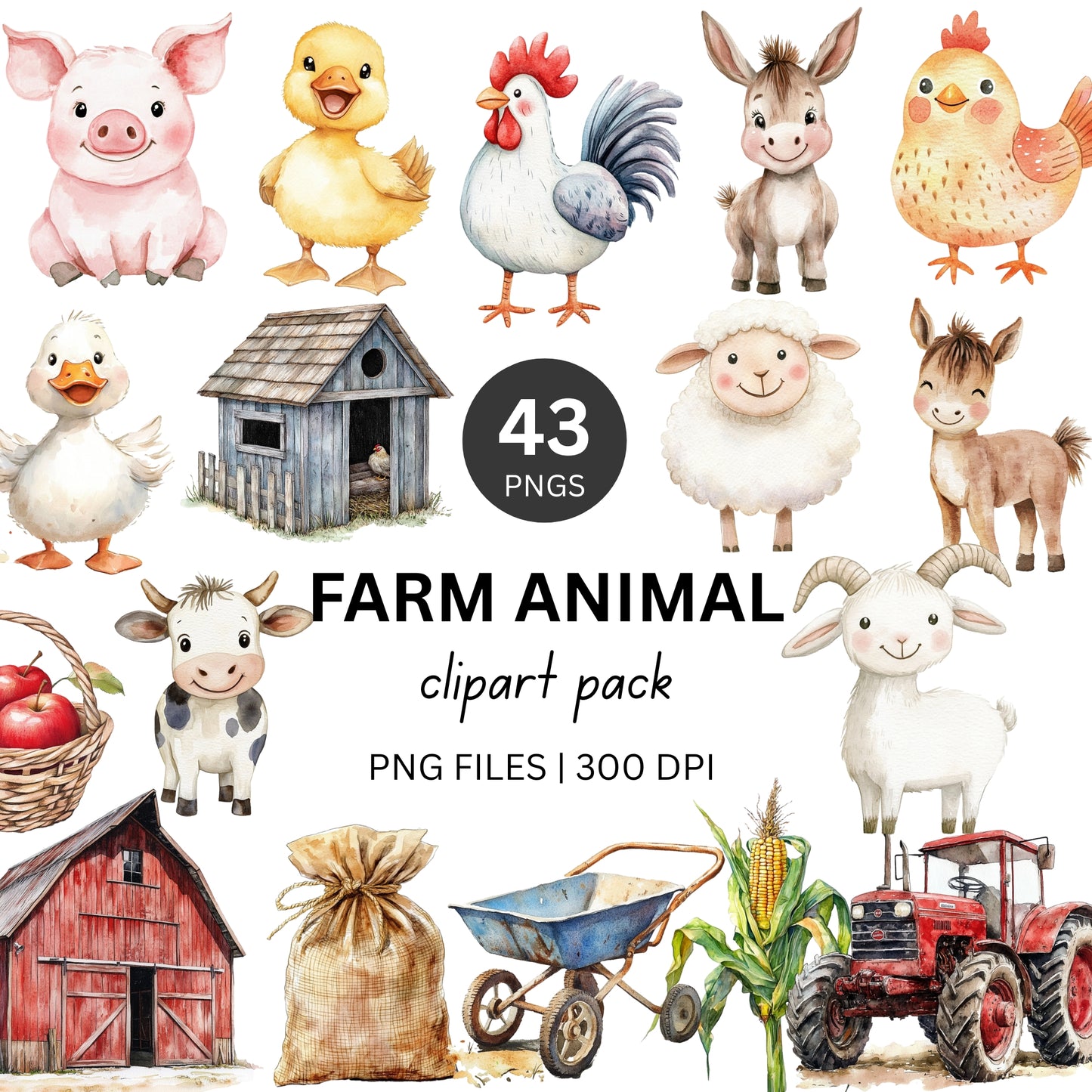 Farm Animal Clipart Pack PLR
