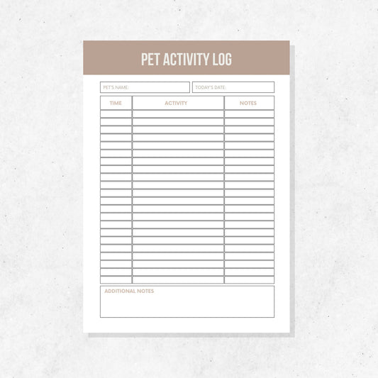 Pet Activity Log Printable Template PLR