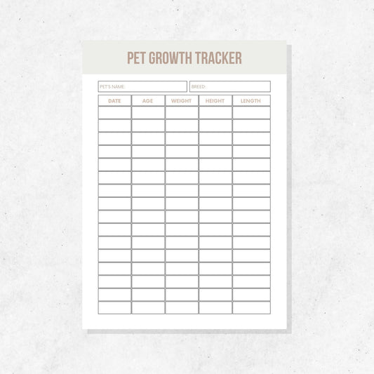 Pet Growth Tracker Printable Template PLR