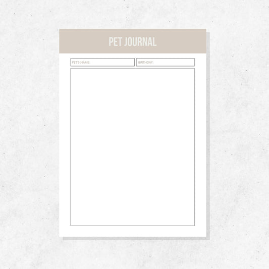 Pet Journal Sheet Printable Template PLR