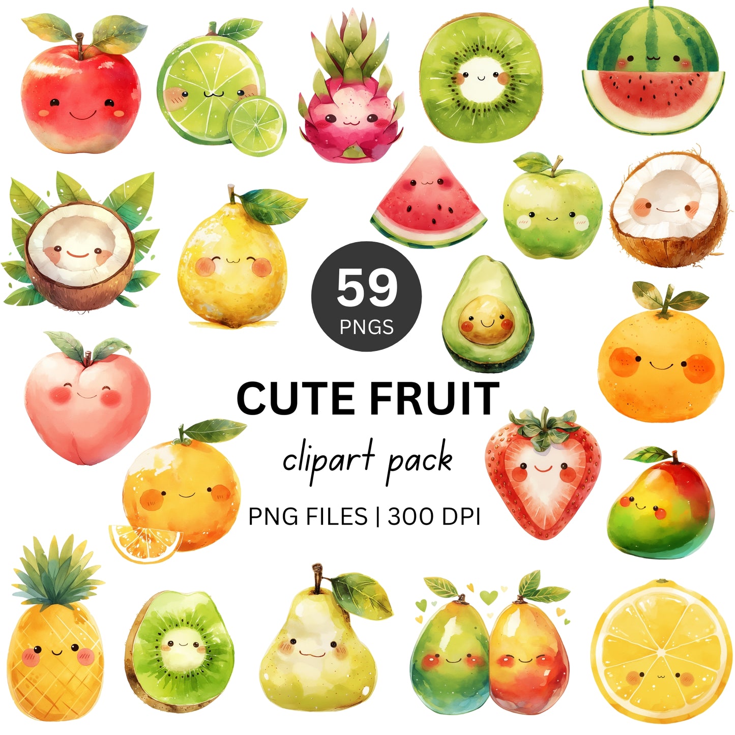 Cute Fruits Clipart Pack PLR