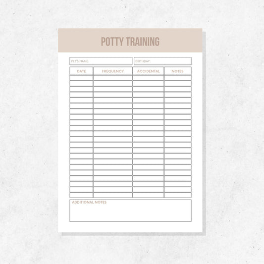 Pet Potty Training Log Printable Template PLR