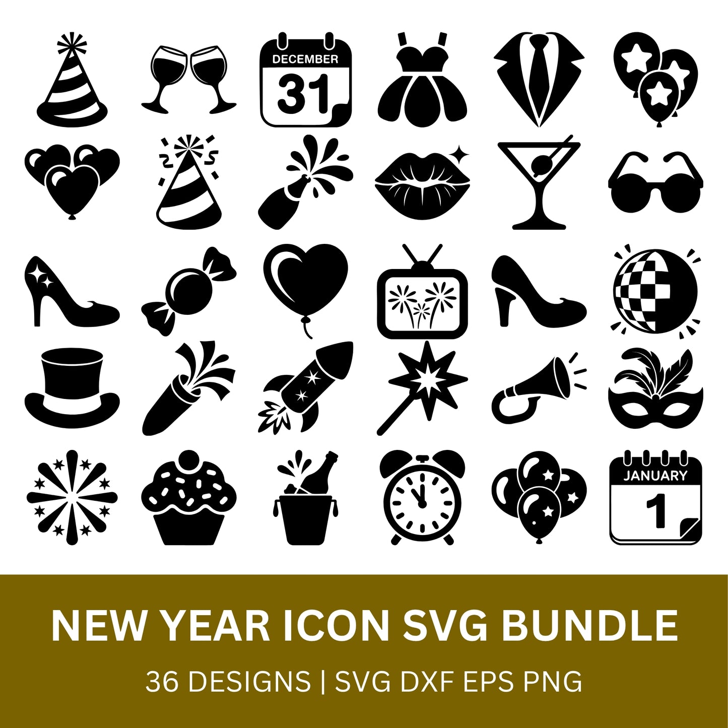 New Year Icon SVG Bundle PLR
