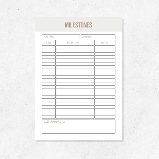 Pet Milestone Log Printable Template PLR