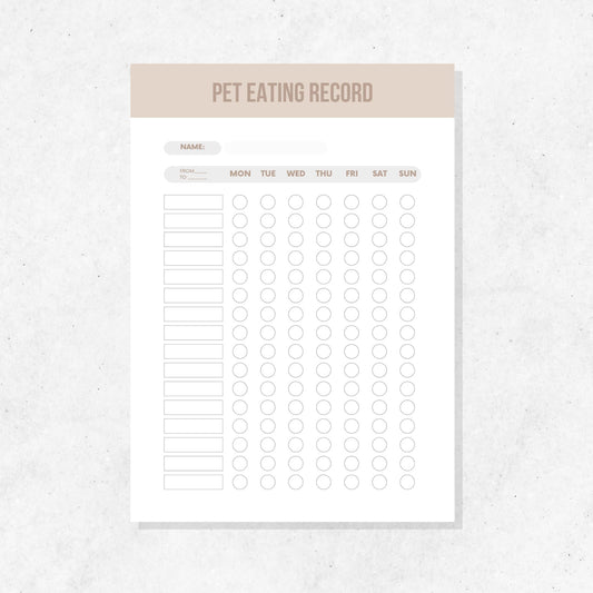 Pet Eating Record Printable Template PLR