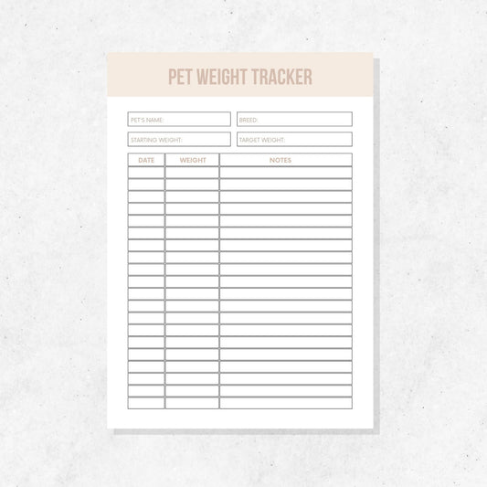 Pet Weight Tracker Printable Template PLR