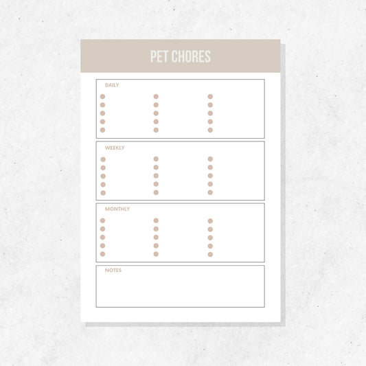 Pet Chores Log Printable Template PLR