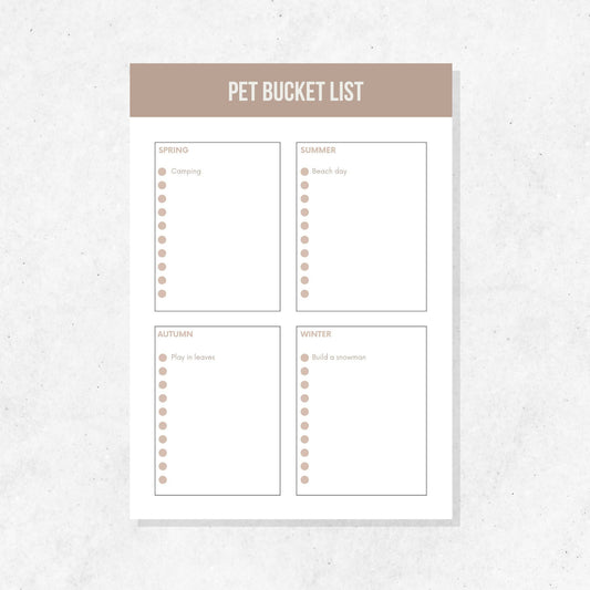 Pet Bucket List Log Printable Template PLR