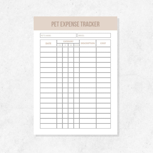 Pet Expense Tracker Printable Template PLR