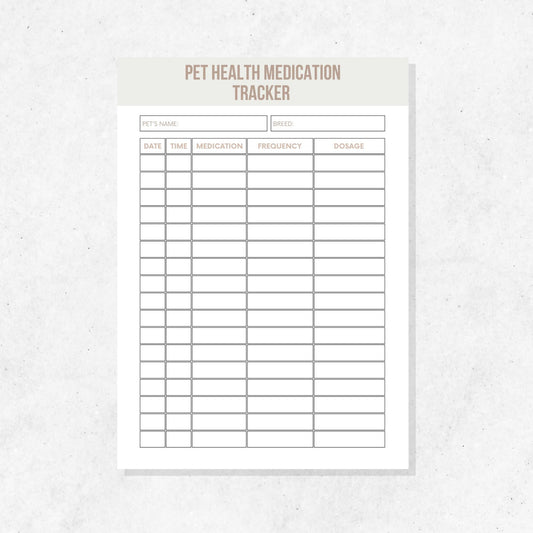 Pet Health Medication Tracker Printable Template PLR