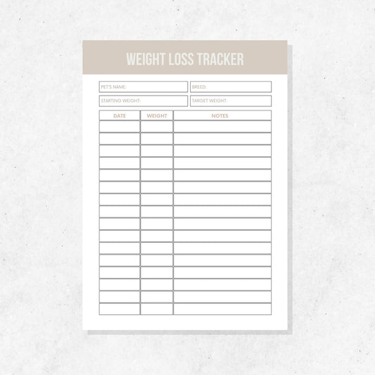 Pet Weight Loss Tracker Printable Template PLR