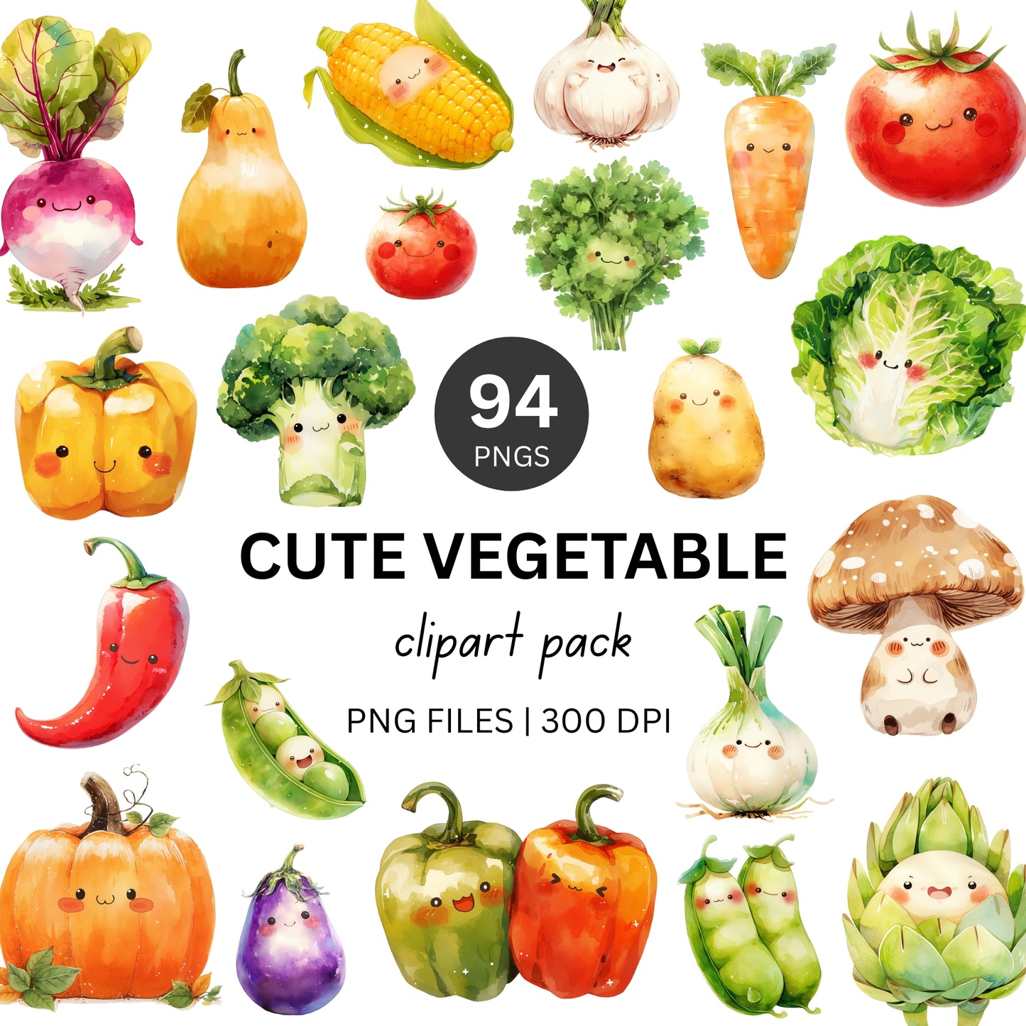 Cute Vegetables Clipart Pack PLR
