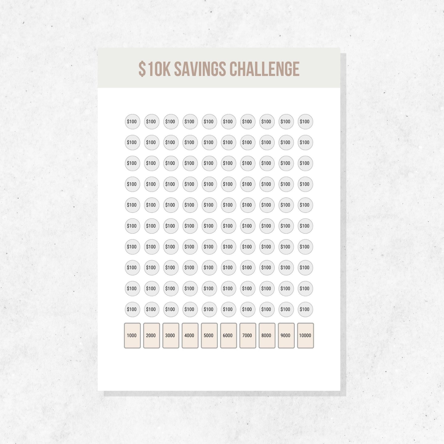 $10k Savings Tracker Printable Template PLR