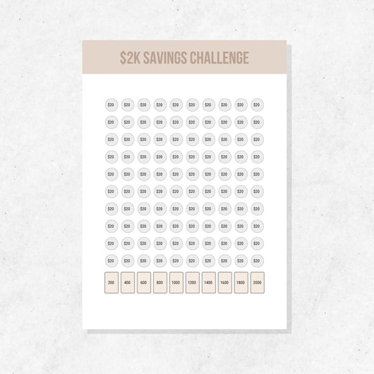 $2k Savings Tracker Printable Template PLR