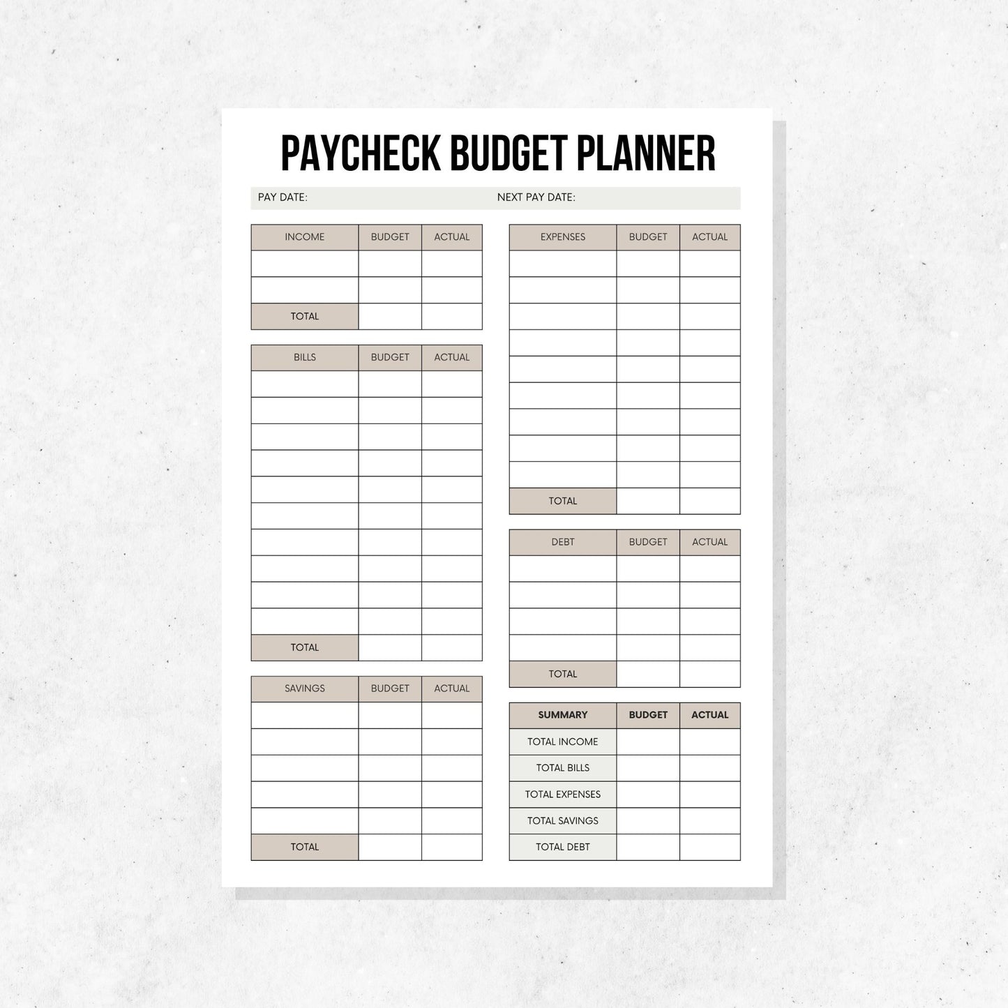 Paycheck Budget Planner Printable Template PLR