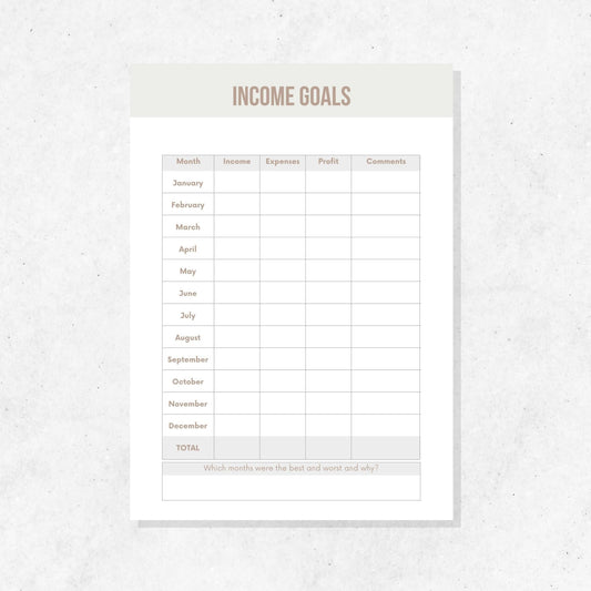 Income Goals Printable Template PLR