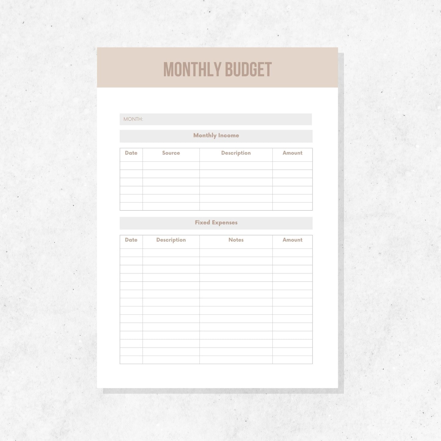 Monthly Budget Printable Template PLR