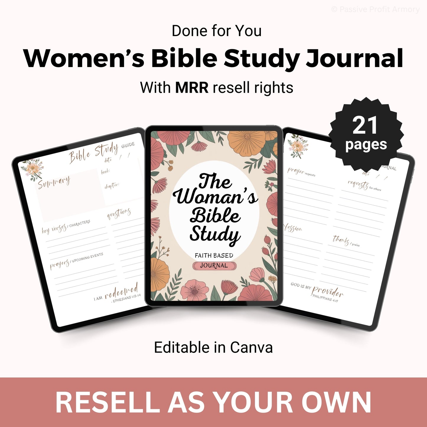 Editable Women's Faith Based Journal | Bible Study Guide with MRR Resell Rights
