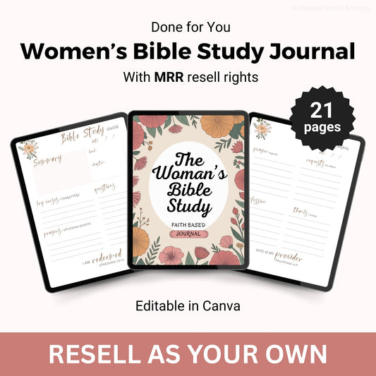 Editable Women's Faith Based Journal | Bible Study Guide with MRR Resell Rights